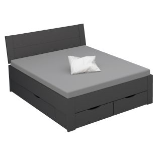 Lit futon ARAMIS 160 x 200 cm en gris mat avec tête de lit et 4 tiroirs