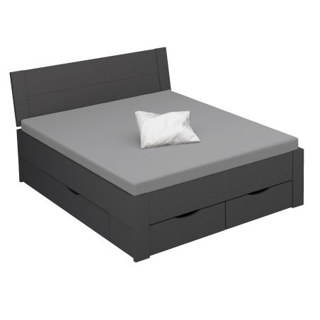 Lit futon ARAMIS 160 x 200 cm en gris mat avec tête de lit et 4 tiroirs
