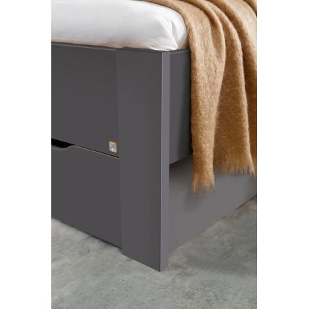 Lit futon ARAMIS 160 x 200 cm en gris mat avec tête de lit et 4 tiroirs