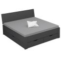 Lit futon ARAMIS 180 x 200 cm en gris mat avec tête de lit et 4 tiroirs