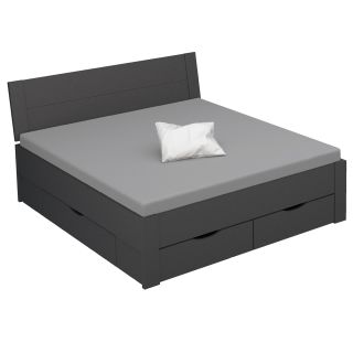 Lit futon ARAMIS 180 x 200 cm en gris mat avec tête de lit et 4 tiroirs