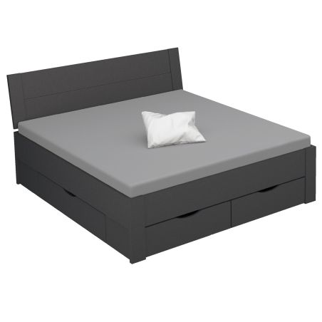 Lit futon ARAMIS 180 x 200 cm en gris mat avec tête de lit et 4 tiroirs