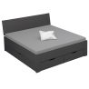 Lit futon ARAMIS 180 x 200 cm en gris mat avec tête de lit et 4 tiroirs