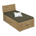 Lit futon ARAMIS 90 x 200 cm en décor chêne sonoma avec tête de lit et 2 tiroirs