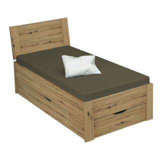 Lit futon ARAMIS 90 x 200 cm en décor chêne sonoma avec tête de lit et 2 tiroirs