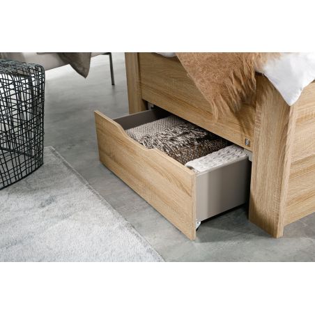Lit futon ARAMIS 90 x 200 cm en décor chêne sonoma avec tête de lit et 2 tiroirs