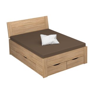 Lit futon ARAMIS 140 x 200 cm en décor chêne sonoma avec tête de lit et 4 tiroirs