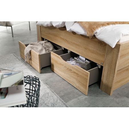 Lit futon ARAMIS 140 x 200 cm en décor chêne sonoma avec tête de lit et 4 tiroirs