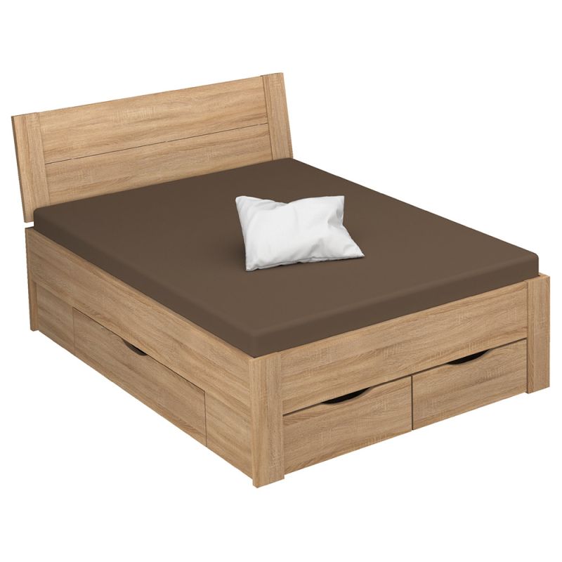 Lit futon ARAMIS 160 x 200 cm en décor chêne sonoma avec tête de lit et 4 tiroirs
