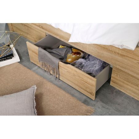 Lit futon ARAMIS 160 x 200 cm en décor chêne sonoma avec tête de lit et 4 tiroirs