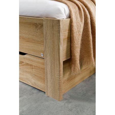 Lit futon ARAMIS 160 x 200 cm en décor chêne sonoma avec tête de lit et 4 tiroirs