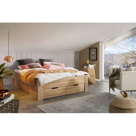 Lit futon ARAMIS 160 x 200 cm en décor chêne sonoma avec tête de lit et 4 tiroirs