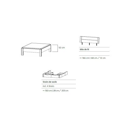 Lit futon ARAMIS 160 x 200 cm en décor chêne sonoma avec tête de lit et 4 tiroirs