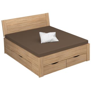 Lit futon ARAMIS 180 x 200 cm en décor chêne sonoma avec tête de lit et 4 tiroirs