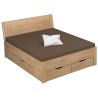 Lit futon ARAMIS 180 x 200 cm en décor chêne sonoma avec tête de lit et 4 tiroirs