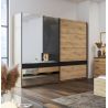 Armoire 244 cm KIRAN en décor chêne clair avec 2 portes coulissantes