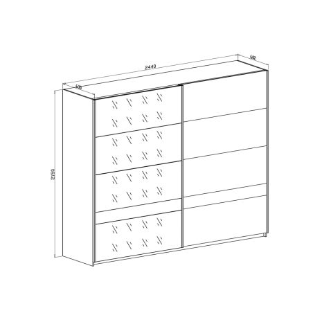 Armoire 244 cm KIRAN en décor chêne clair avec 2 portes coulissantes