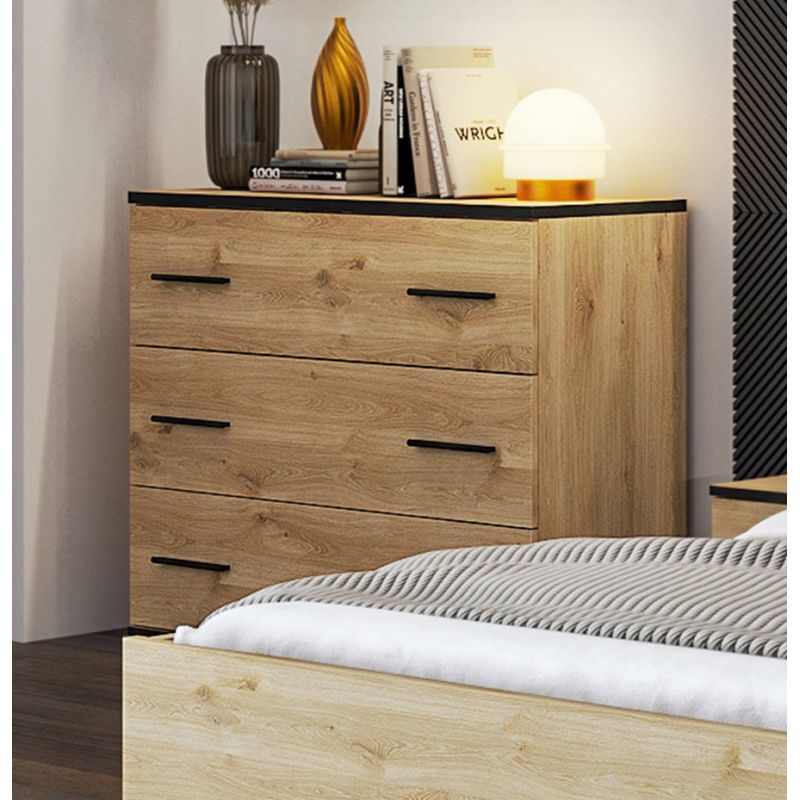 Commode KIRAN en décor chêne clair avec 3 tiroirs
