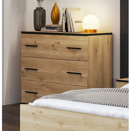 Commode KIRAN en décor chêne clair avec 3 tiroirs