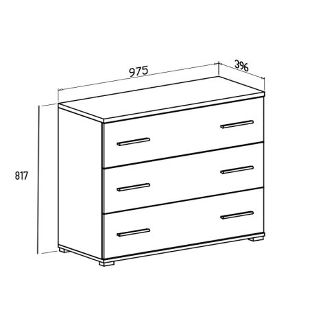 Commode KIRAN en décor chêne clair avec 3 tiroirs
