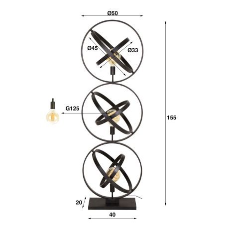 Lampadaire CLOVIS de style industriel avec 3 ampoule incluses