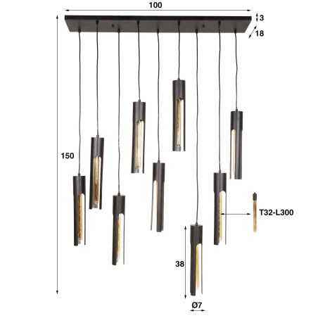 Lampadaire ISIDORE de style industriel avec 9 ampoule incluses