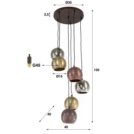 Suspension NARCISSE de style industriel avec 6 ampoule incluses