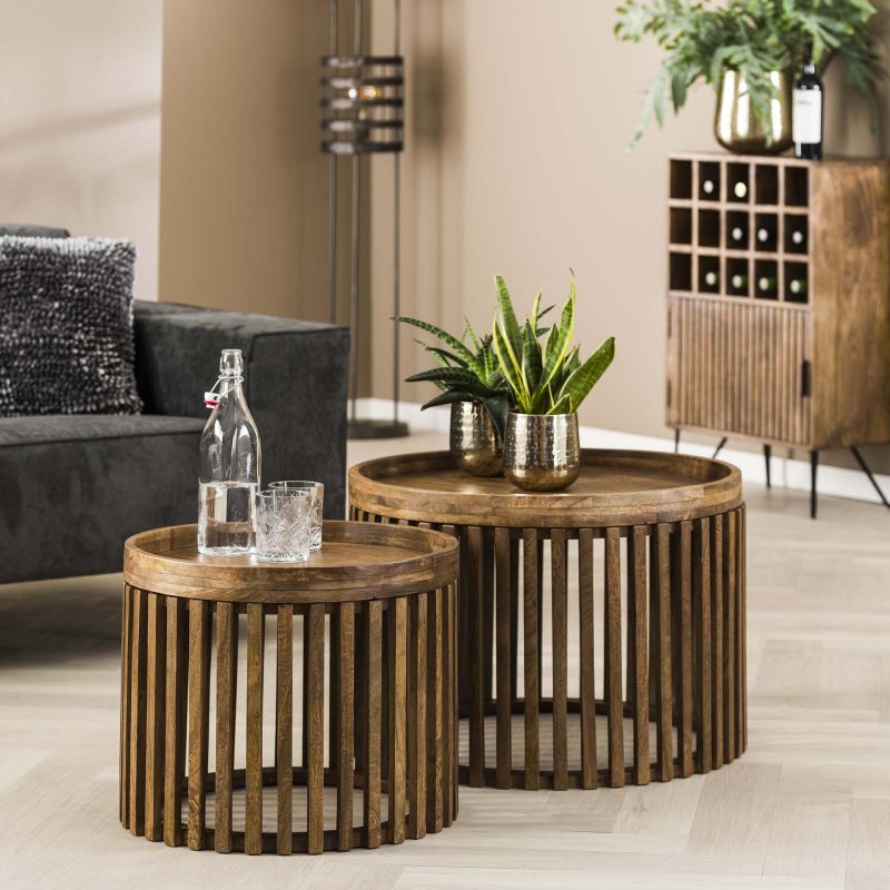 Set de 2 tables bassesrondes Cyprian en bois de manguier