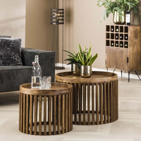Set de 2 tables bassesrondes Cyprian en bois de manguier