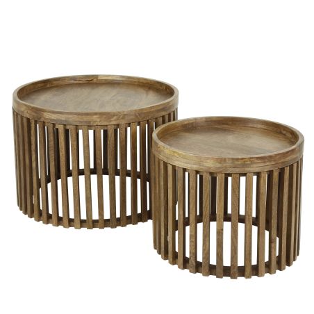 Set de 2 tables bassesrondes Cyprian en bois de manguier