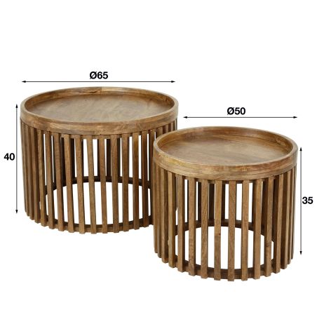 Set de 2 tables bassesrondes Cyprian en bois de manguier