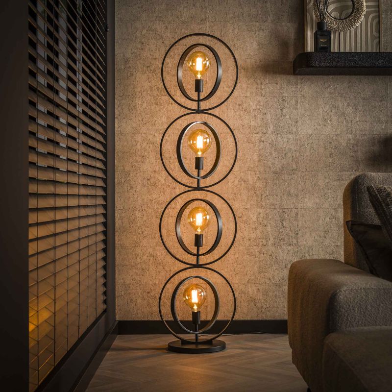Lampadaire TOBIAS de style industriel avec 4 ampoules incluses