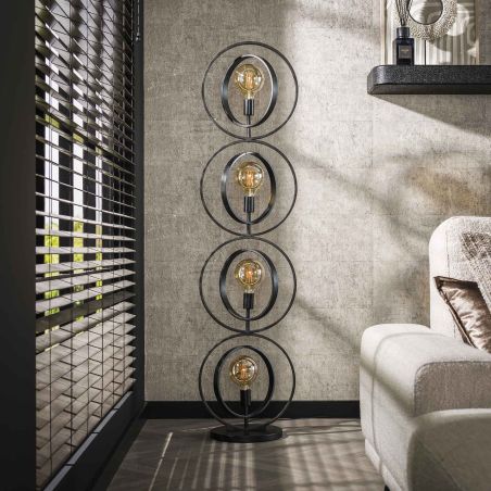 Lampadaire TOBIAS de style industriel avec 4 ampoules incluses