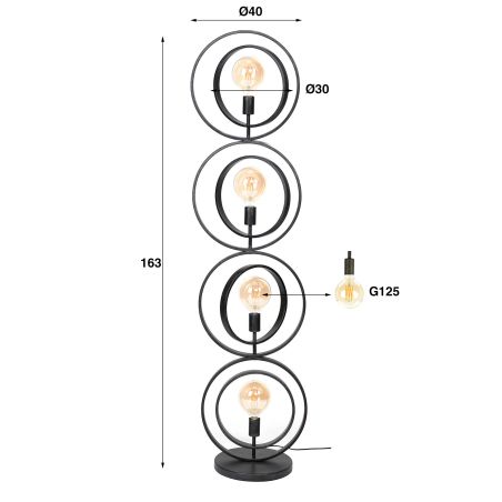 Lampadaire TOBIAS de style industriel avec 4 ampoules incluses