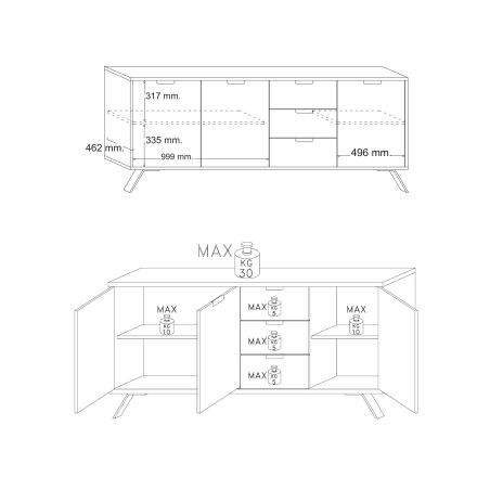 Buffet 3 portes - 3 tiroirs MAJORQUE CHENE 207 cm