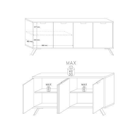 Buffet 4 portes MAJORQUE CHENE 207 cm