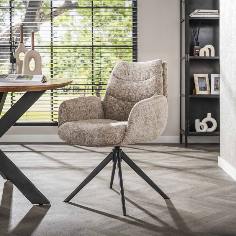 Chaise pivotante BOREASen tissu avec accoudoirs et ressort ensachés - en 2 coloris