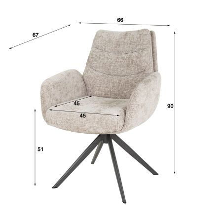 Chaise pivotante BOREASen tissu avec accoudoirs et ressort ensachés - en 2 coloris