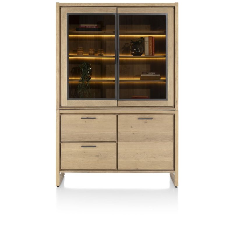 Nystead, vaisselier 140 cm. - 1-porte + 2-portes verres + 2-tiroirs (+ LED) - Henders and Hazel
