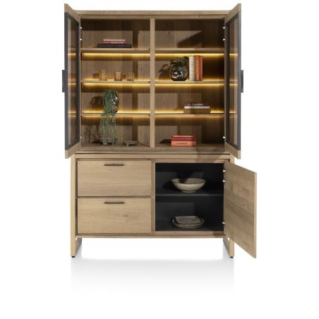 Nystead, vaisselier 140 cm. - 1-porte + 2-portes verres + 2-tiroirs (+ LED) - Henders and Hazel