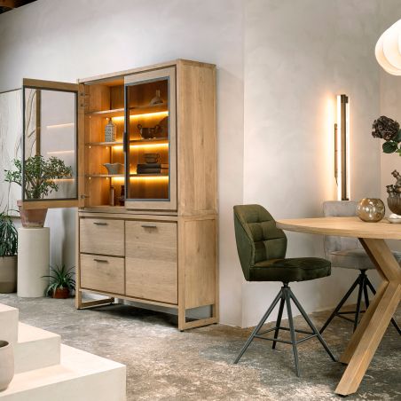 Nystead, vaisselier 140 cm. - 1-porte + 2-portes verres + 2-tiroirs (+ LED) - Henders and Hazel