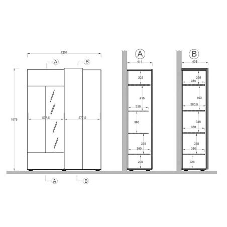 Vitrine Saturne Blanc/Cadiz 121 cm avec 2 portes