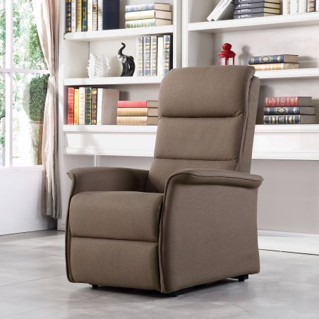 Fauteuil relax électrique 2 moteurs VERONE en tissu brun avec lift