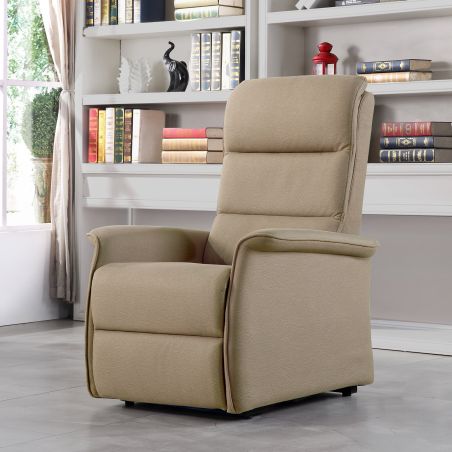 Fauteuil relax électrique 2 moteurs VERONE en tissu taupe avec lift