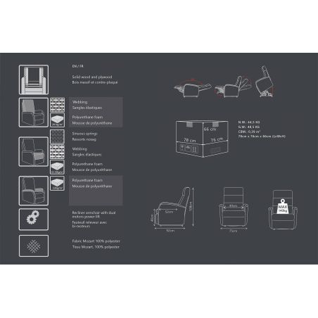 Fauteuil relax électrique 2 moteurs VERONE en tissu taupe avec lift