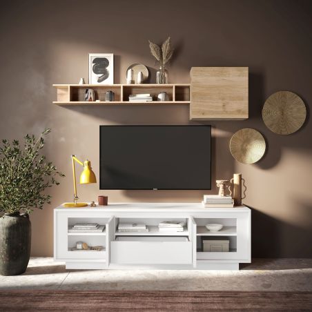 Meuble TV 2 portes 1 tiroir et 1 niche ANABELLA 2 BLANC MAT
