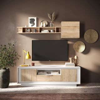 Meuble TV 2 portes 1 tiroir et 1 niche ANABELLA 2 BLANC CADIZ