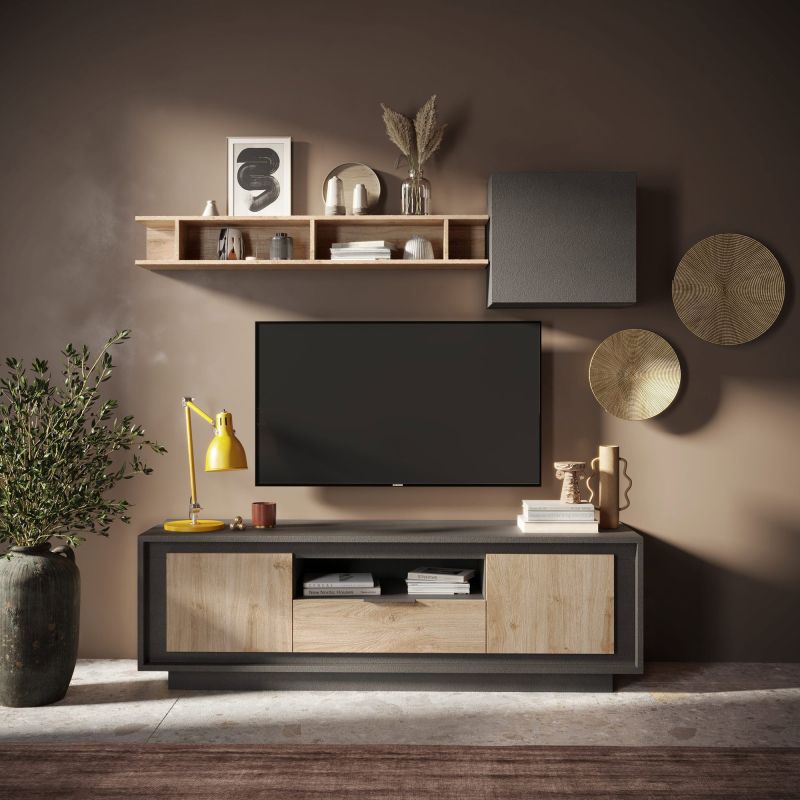 Meuble TV 2 portes 1 tiroir et 1 niche ANABELLA 2 LAVE CADIZ