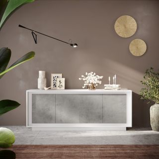 Buffet 207 cm 4 portes ANABELLA 2 BLANC BETON