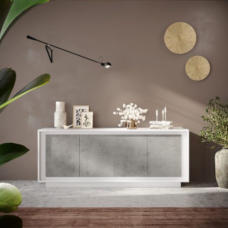 Buffet 207 cm 4 portes ANABELLA 2 BLANC BETON